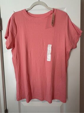 Women’s Coral Pink Ribbed Short Sleeve Crewneck Tee
